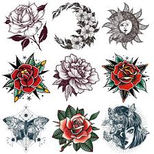 Red roses indicate passionate love white roses are a symbol of purity. Amazon Com Oottati 9 Pieces Women Hand Back Red Rose Black Flower Sun Moon Butterfly Totem Temporary Tattoo Beauty