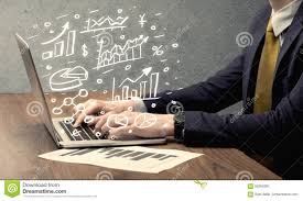 Business Man Drawing Charts With Laptop Stock Image Image