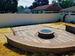 Concrete Wood Plank Patio Fire Pit And