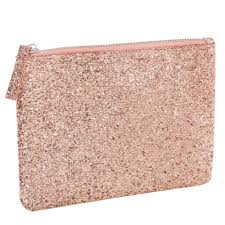 light pink glitter cosmetic pouch
