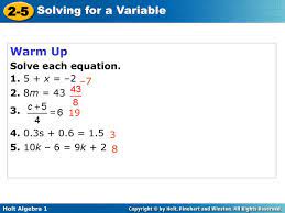 Ppt Warm Up Solve Each Equation 1 5