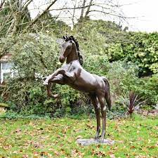 Black Gold Rearing Horse Sculpture