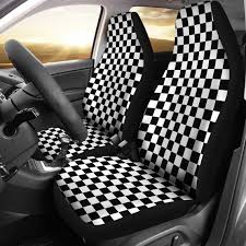White Checd Car Seat Covers Set