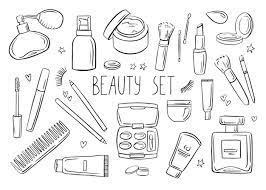 makeup beauty outline doodle set simple