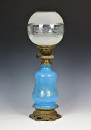 Lot An Antique Blue Glass Oil Lamp