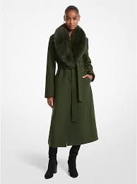 Faux Fur Trim Wool Blend Coat Michael