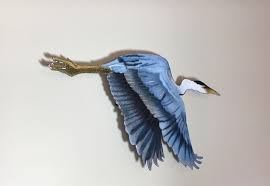 Fyling Blue Heron Wall Art Sculpture By