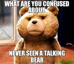 WHAT ARE YOU CONFUSED ABOUT NEVER SEEN A TALKING BEAR meme - TED ... via Relatably.com