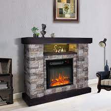 Freestanding Electric Fireplace In Gray