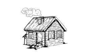 Деревянный дом рисунок карандашом - 58 фото