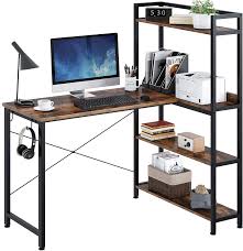 Making a basic, functional desk is a relatively simple project that anyone. Amazon Com Rolanstar Computer Desk L Shaped 47 Corner Desk With Shelves Home Office Desk With 4 Tier Storage Bookshelf Study Writing Table Workstation Stable Metal Frame Rustic Brown Kitchen Dining