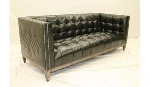 Black Leather Tufted Sofa Custom Stitching