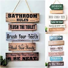 Bathroom Rules Quote Wooden Wall Hang