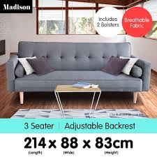 sarantino 3 seater linen sofa bed couch