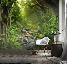 3d Rainforest Wallpaper River Wall