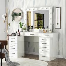 white vanity table with 1 mirror