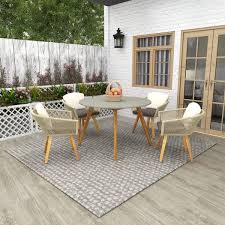 Gray Round Wood Outdoor Dining Table