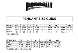 Size Chart Pennant Sportswear