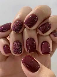 square burgundy wearing nail art