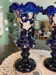 Pair Of Huge Cobalt Blue Mantle Vases