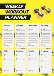 weekly workout planner with dumbbells
