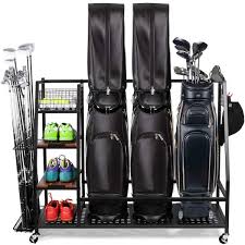 Sttoraboks Golf Bags Storage Garage Organizer Golf Bag Rack For 3 Golf Bags And Golf Equipment Accessories Golf Club Storage Stand
