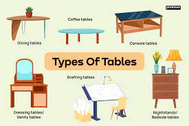 types of tables voary a