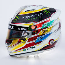 Still, it's better than vettel's helmet with the lady in a swimsuit that disappears when it gets. 2017 Lewis Hamilton Amg Mercedes F1 Original Worn Helmet Racing Hall Of Fame Collection