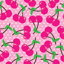 Seamless Pattern Of Cherries Fruit On Polka Dot Background