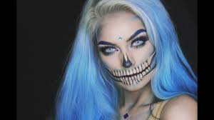 blue glam skull halloween makeup