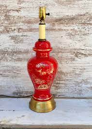 Vintage Asian Lamp Red Glass Lamp Red