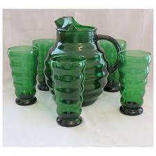 Vintage Elegant Green Glass Pitcher 5
