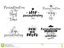 Set Of Quotes About Procrastination Hand Drawn Design Stock Vector