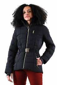 Faux Fur Trim Hood Belted Puffer Coat
