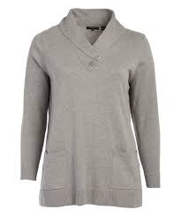 Jeanne Pierre Flannel Gray Button Accent Pocket Cowl Neck Sweater Plus