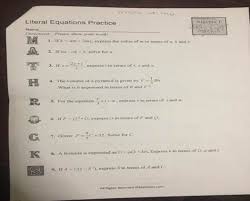 Literal Equations Practice Algebra
