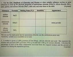 Solved 1 Use The Crc Handbook Of Chemistry And Physics O