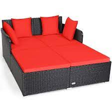 Gymax Wicker Patio Daybed Loveseat Sofa