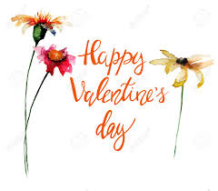 Two red hearts for lovers with happy valentines day greetings in white background with flowers vine pattern. Beautiful Flowers With Title Happy Valentines Day Watercolor Stock Photo Picture And Royalty Free Image Image 104966800