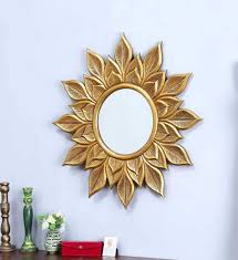 Gold Mdf Wall Mirror With Hooks For