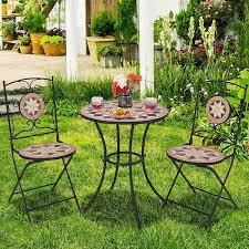 Round Mosaic Table And 2 Folding Chairs