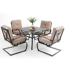 The square wood top can seat 4 people comfortably. Sophia William Metal Outdoor Patio Dining Sets 5 Pieces 4 Spring Motion Chairs With Cushions And 1 Square Metal Table Beige Yahoo Shopping
