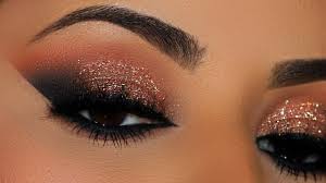 glam copper glitter smokey eye makeup