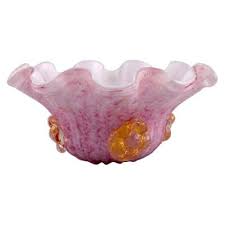 pink and white mouth blown art glass