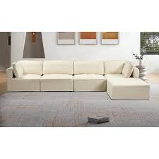 Wide Ivory Polyester Sectional Sofa