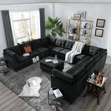 U Shaped Velvet Modern Sectional Sofa