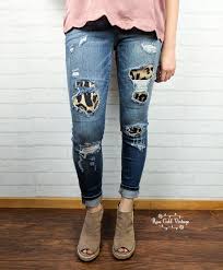 Leopard Patch Distressed Jeans By Judy Blue Rose Gold
