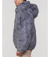 Grey Rabbit Fur Hooded Er Jacket