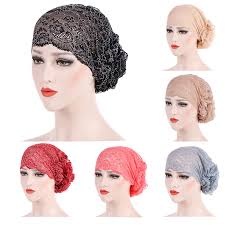 Women Fashion Lace Muslim Ruffle Turban Chemo Hat Beanie Scarf Head Wrap Elasticity Headscarf Cap Gift 7colors