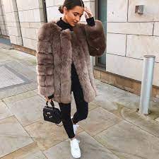Vienna Long Straight Row Faux Fur Coat